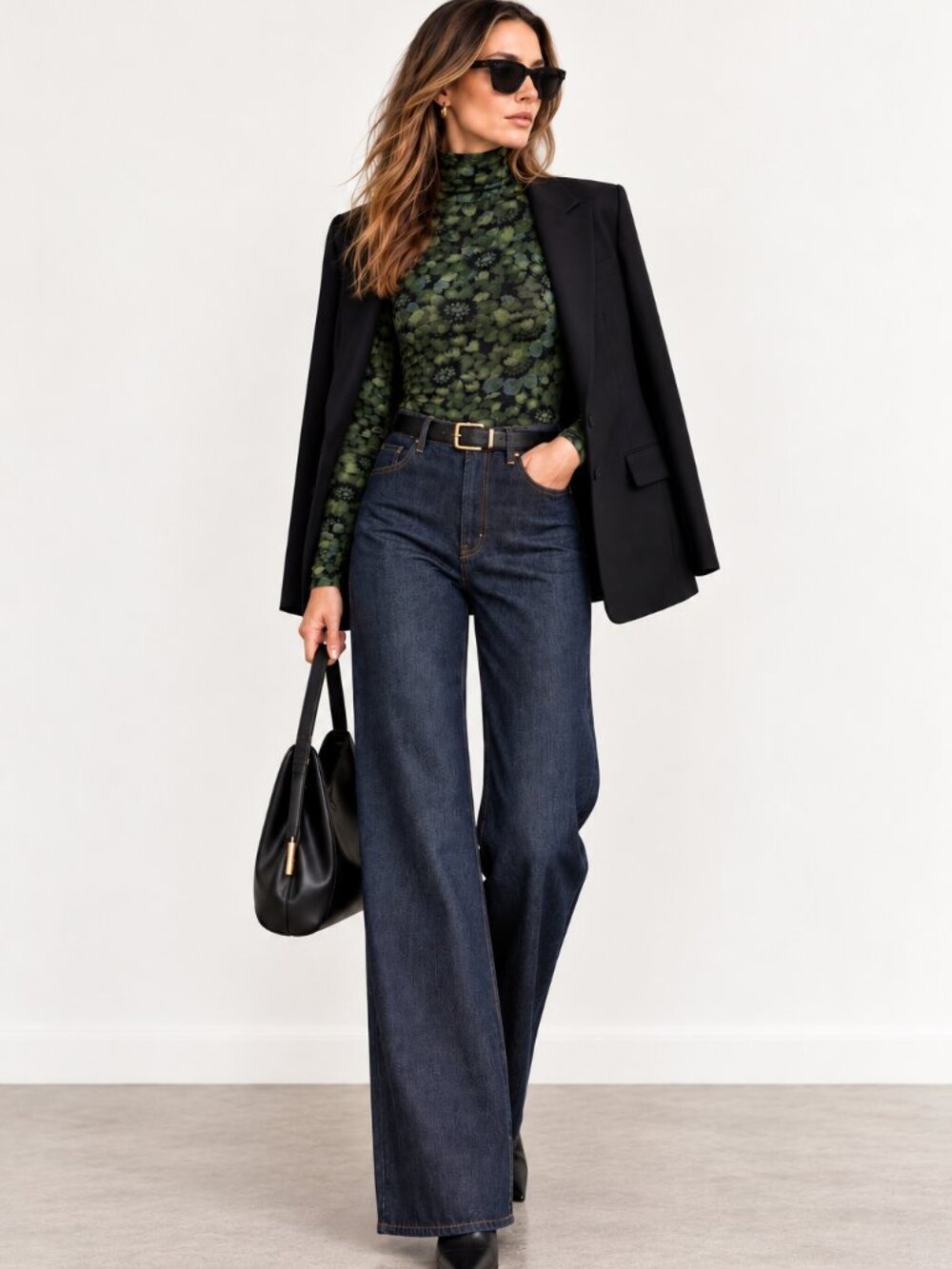 SMYTHE Green Floral Turtleneck Stretch Top M NWT Fall 2025 $250